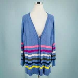 Talbots Plus Size 0X Blue Stripe Girlfriend Button Cotton Cardigan Sweater NEW